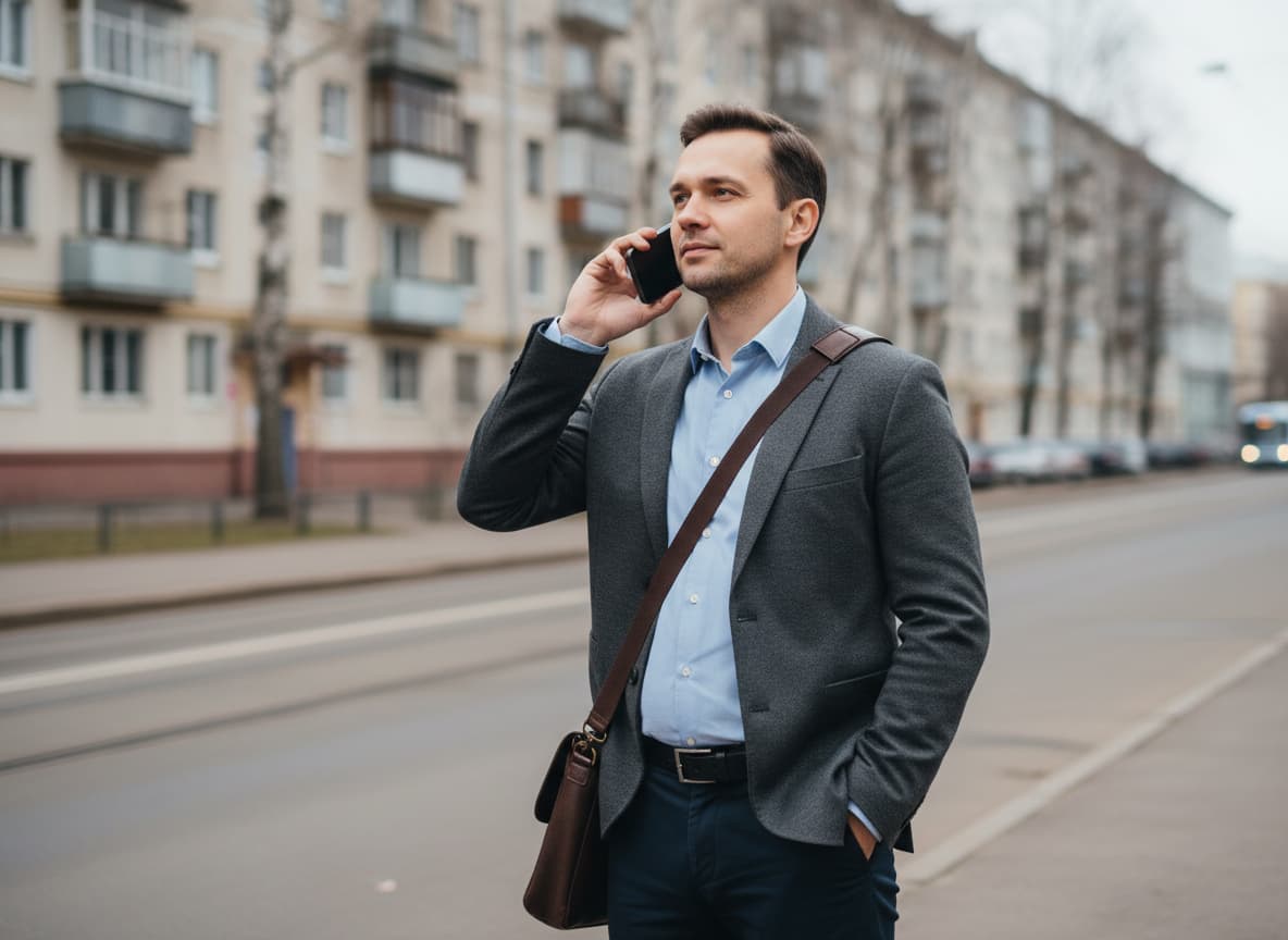 Предприниматель проверяет складские остатки со смартфона в дороге, вдали от офиса